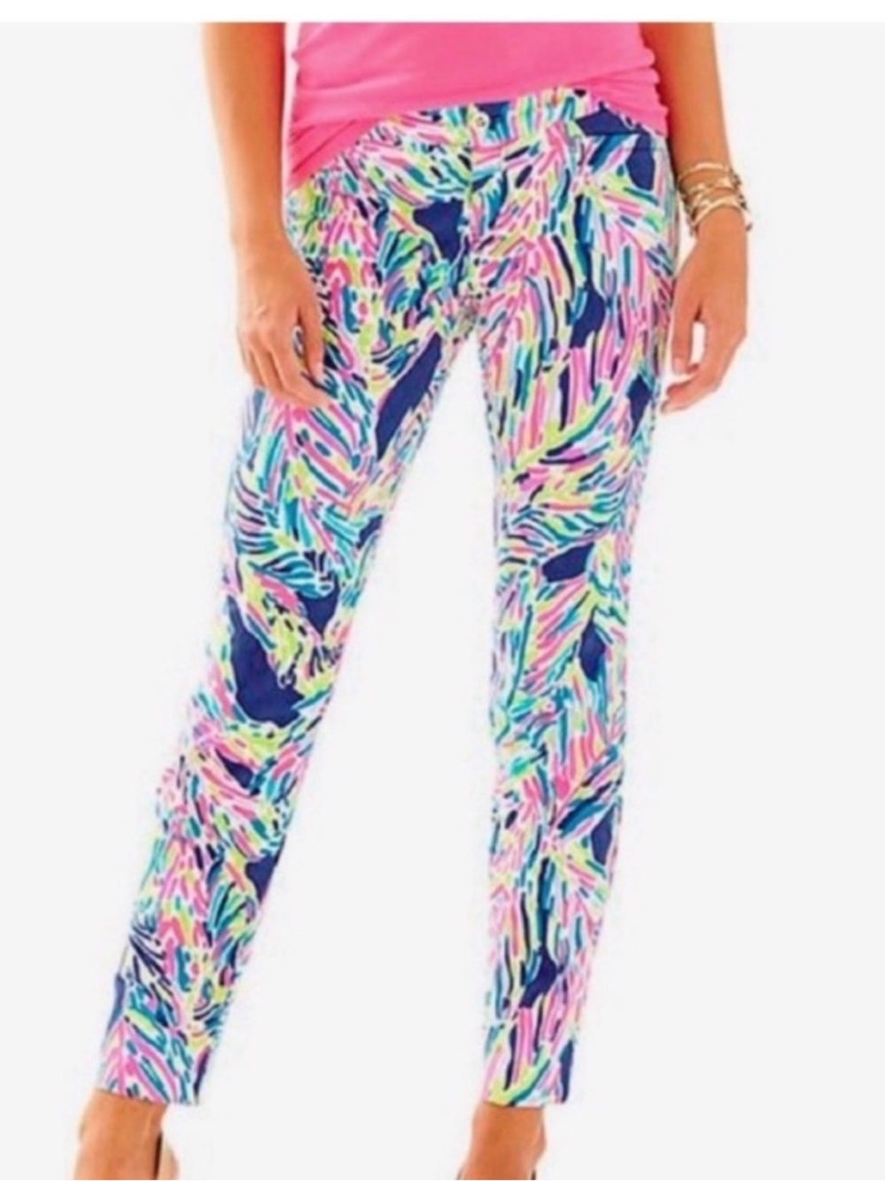 Lilly Pulitzer Kelly Skinny Neon Stripe Print  Ankle Skinny Pants